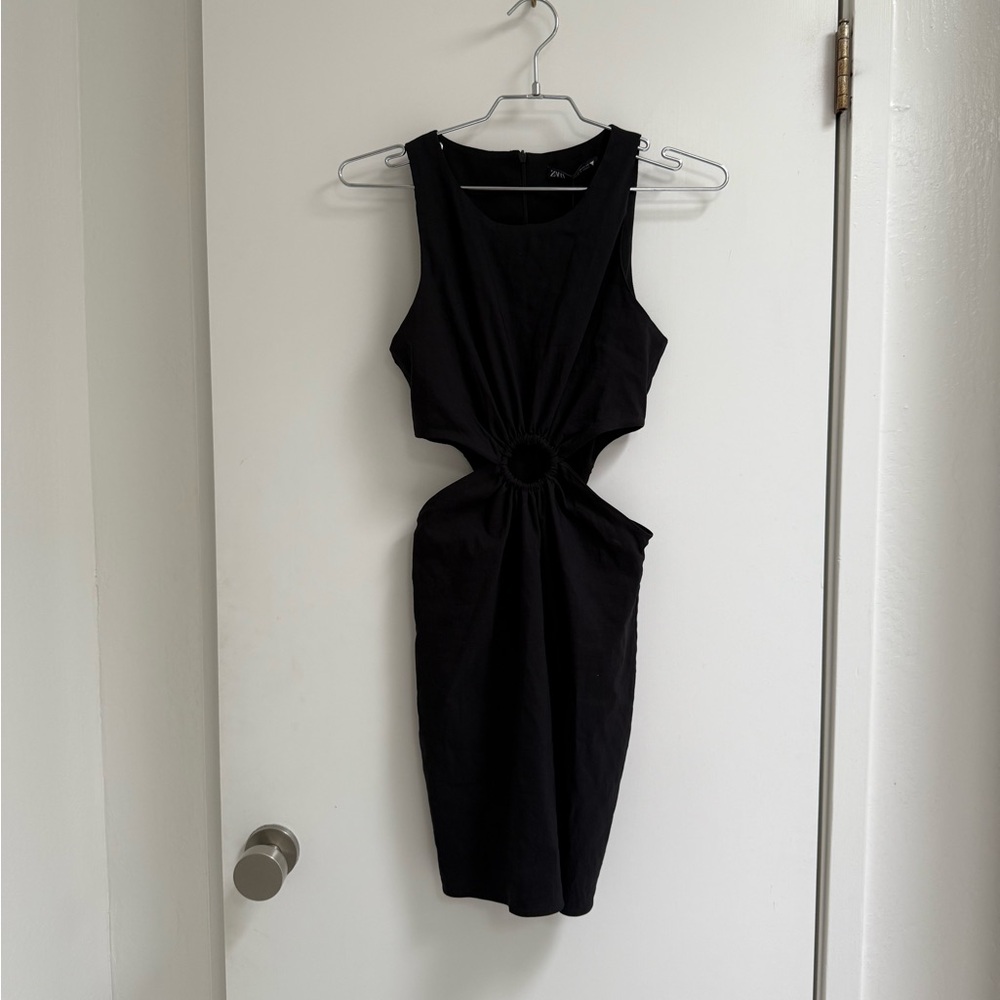 Zara XS Linen like Black Cut-Out Dress